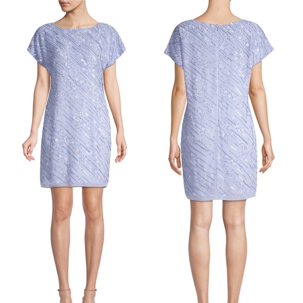 Aidan Mattox Blue Sequin Beaded Cap Sleeve Embellished Cocktail Dress NWT | 0
